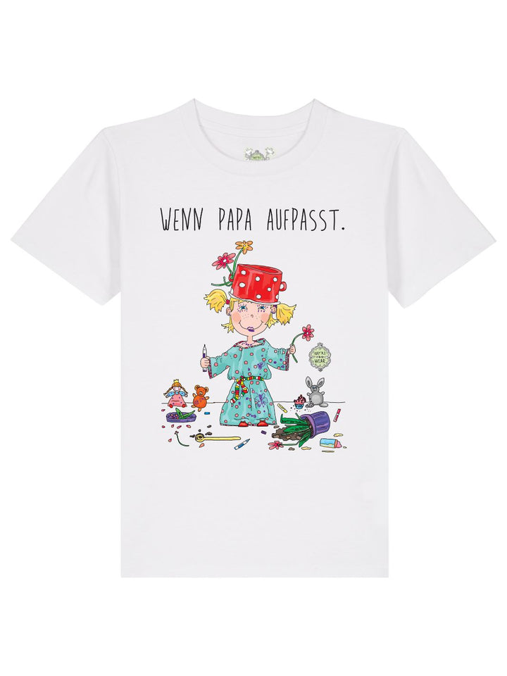 Wenn Papa aufpasst (Mädchen)  - 100% Bio, Kinder T-Shirt